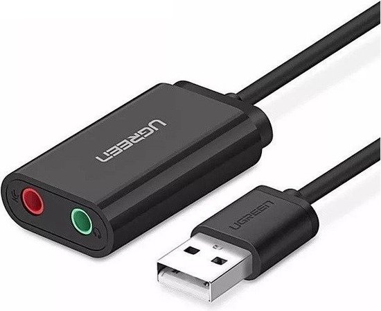 Zwarte UGREEN USB naar 3.5mm audio adapter.