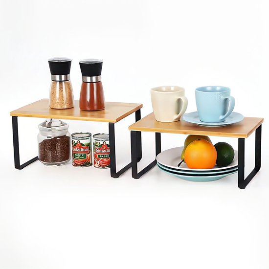 SensaHome - Organisateur de Cuisine - Organisateur de Bureau / Comptoir - Support de Cuisine / Support à Épices / Organisateur de Salle de Bain - Set de 2 - Zwart