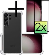 Hoes Geschikt voor Samsung S23 Ultra Hoesje Siliconen Cover Shock Proof Back Case Shockproof Hoes Met 2x Screenprotector - Transparant