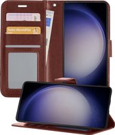 Hoesje Geschikt voor Samsung S23 Ultra Hoesje Book Case Hoes Portemonnee Cover Walletcase - Hoes Geschikt voor Samsung Galaxy S23 Ultra Hoes Bookcase Hoesje - Bruin