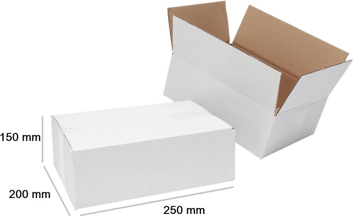 Verzenddoos 250 x 200 x 150 mm - 25 stuks - Kartonnen Verzenddozen Enkele Golf wit – Doos Dozen wit karton