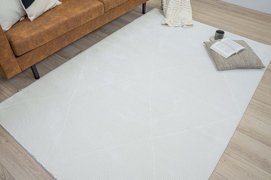 Tapis Moderne Flycarpets - Aurelia - Motif à Carreaux - Crème - Design cm