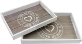 COM-FOUR® 2x houten dienblad - rechthoekig houten dienblad met motief"I LOVE MY HOME" in verschillende maten - dienblad met handgrepen (02 stuks -"I LOVE MY HOME")