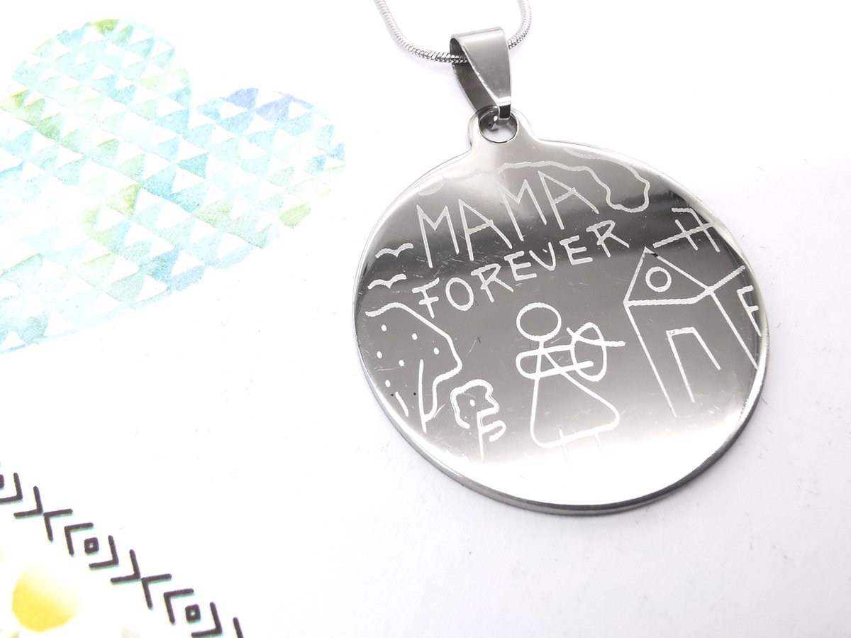RVS - MAMA - forever rond hanger met prachtig rvs ketting van 50 cm. speciaal gelegenheid om cadeau te geven.