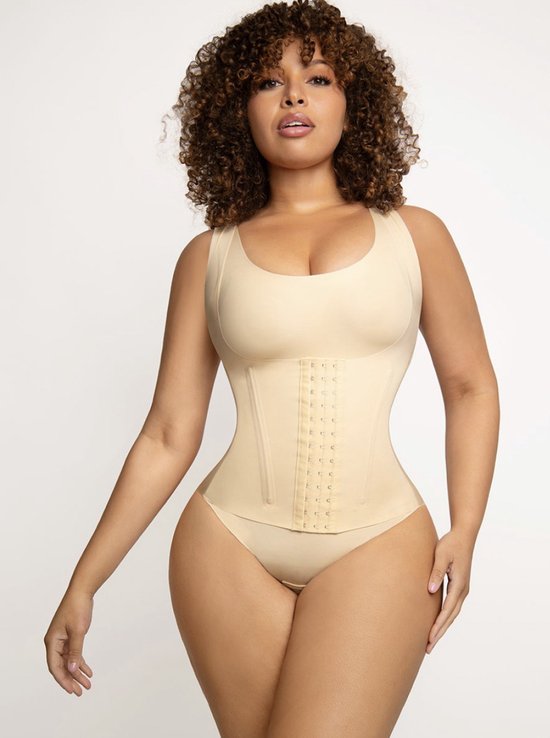 Corrigerende shapewear corset - corrigerende bh - met 3 rijen verstelbare haakjes - seamless - beige maat XL