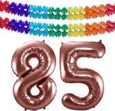 Folat folie ballonnen - Leeftijd cijfer 85 - brons - 86 cm - en 2x slingers