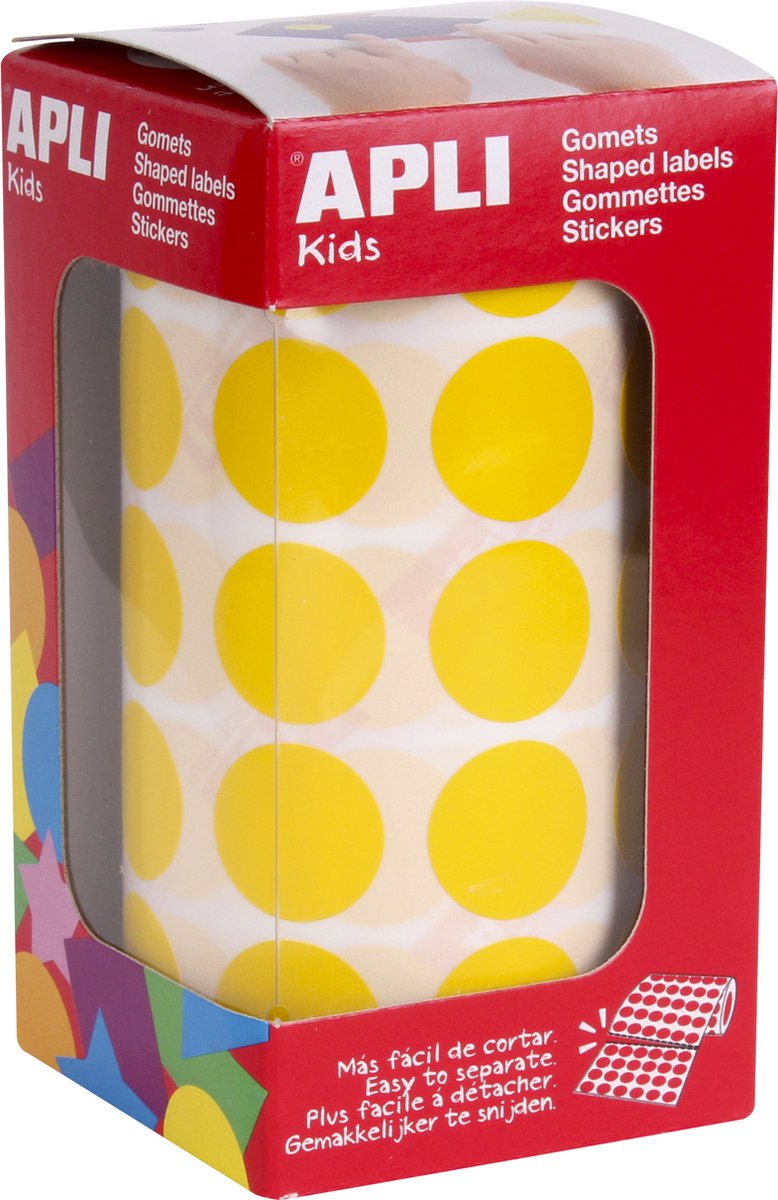 APLI Kids stickers rond, geel, 20 mm, 1770 stuks