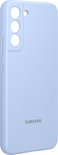 Lichtblauwe Samsung telefoonhoes, achterkant met cameralensuitsparing en Samsung logo.