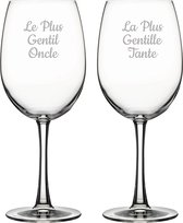 Rode wijnglas gegraveerd - 46cl - Le Plus Gentil Oncle & La Plus Gentille Tante