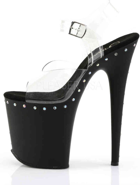 Sandales à bride cheville Pleaser, chaussures de pole dance -42 chaussures- FLAMINGO-808ABLS chaussures de pole dance Zwart/transparent