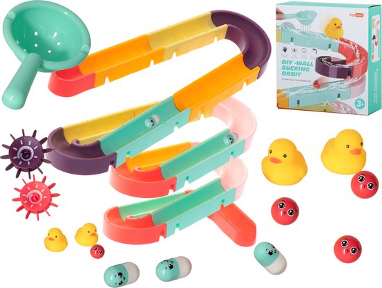 Badspeelgoed Met Eendjes - Waterval Glijbaan Spelletjes - Knikkerbaan Voor In Bad - Kinderbad Speelgoed - Waterspeelgoed - Geel