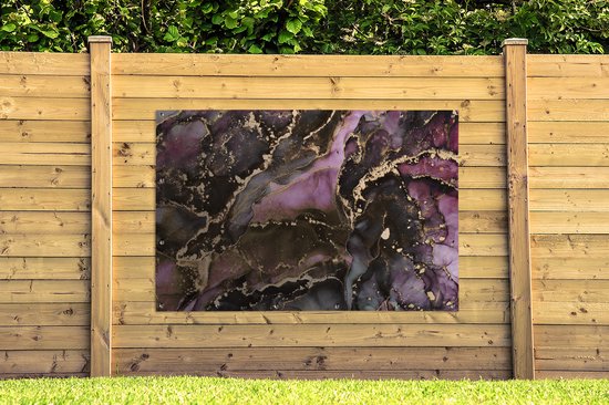 Affiche de jardin Marbre - Or - Pierre - Abstrait - 190x120 cm - Décoration murale extérieure - Affiche de jardin - Toile de jardin - Affiche de clôture - Peinture de jardin