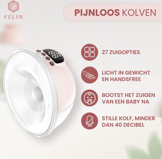 Felin Handsfree Borstkolf - Dubbele Draadloze Elektrische Borstkolf - Inclusief 30 Moedermelk Bewaarzakjes, 3 Maten Borstschildverkleiners & E-Book