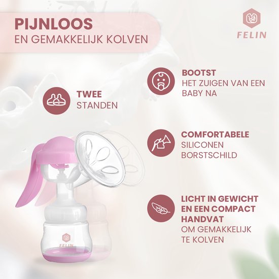 Felin Handkolf - Borstkolf - Handmatige Kolf - BPA Vrij - Inclusief 180 ml babyfles en Speen van Felin — afbeelding 3