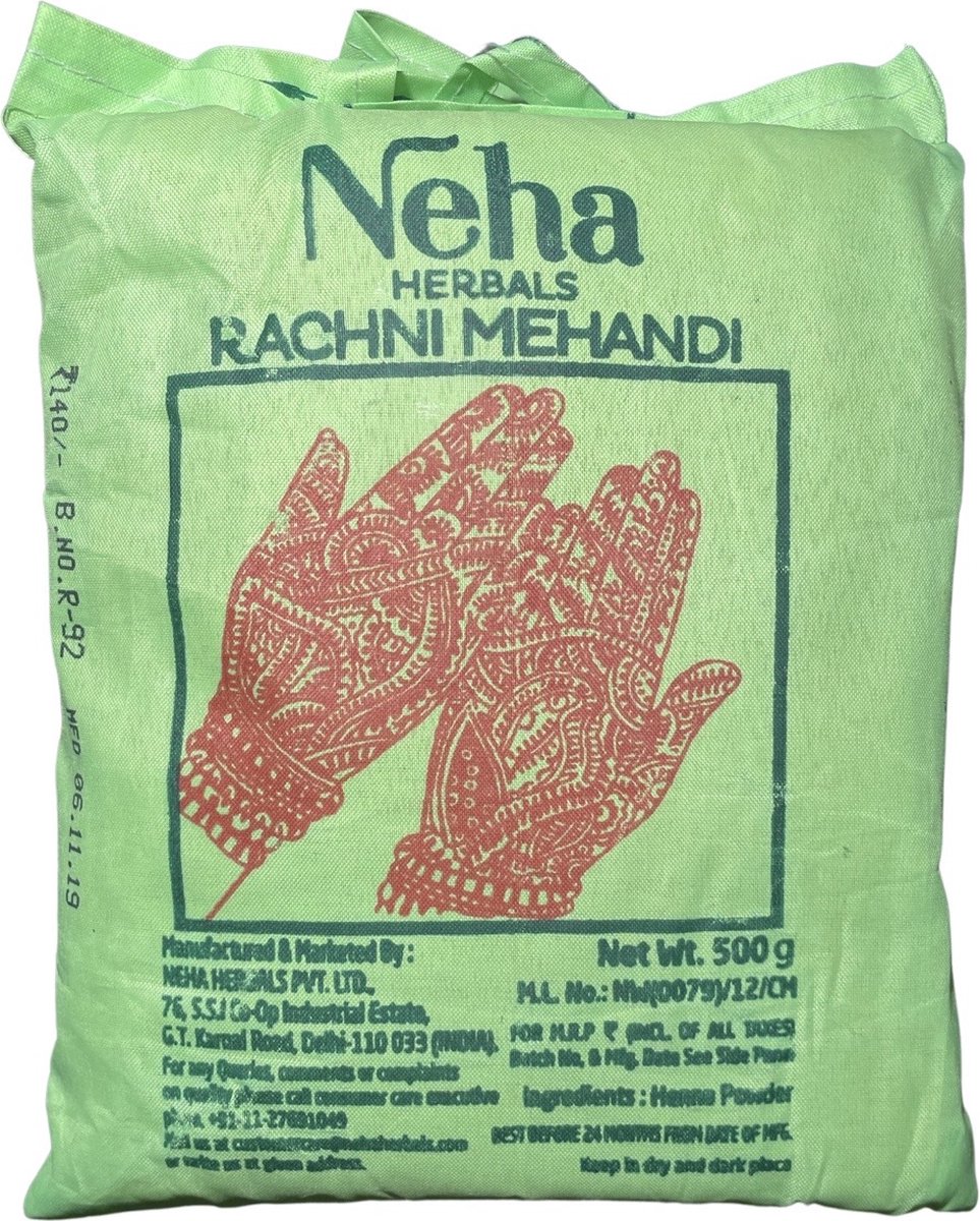 Neha Herbals Rachni Mehandi Henna 500G (Zak) Natuurlijke Kruiden - 500G | Neha Poeder