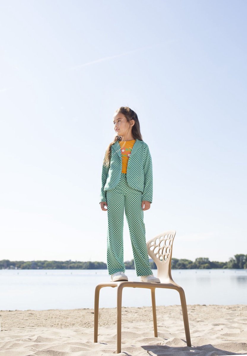 Moodstreet Blazer In Check Jacquard Knit Check Blazers Meisjes - Groen - Maat 122/128