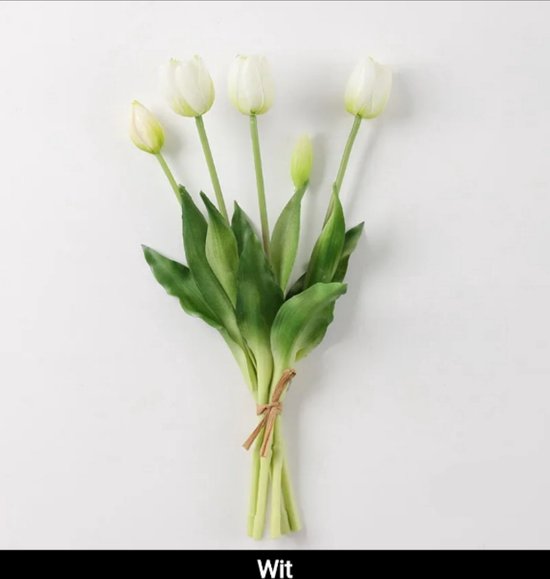 Real Touch Tulips - White - Real Touch Tulpen - Wit - Tulpen - Kunstbloemen - Kunst Tulpen - Kunst Boeket - Tulp - 40 CM - Zijden Bloemen - Latex Bloem - Bruiloft - Voorjaar - Lente