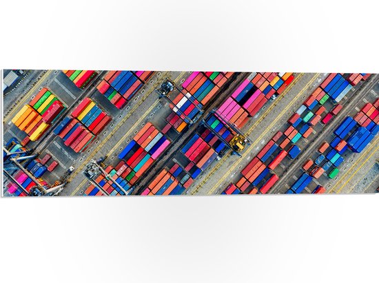 WallClassics - Panneau en mousse PVC - Conteneurs maritimes empilés dans le port - Photo 90 x 30 cm sur panneau en mousse PVC (avec système de suspension)