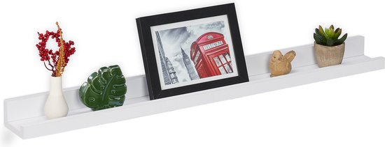 Relaxdays fotoplank wit - wandplank 80 cm - fotolijst plank - muurplank smal - boekenplank