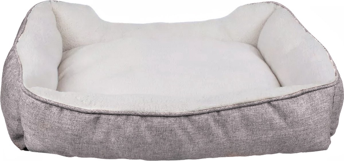 Intirilife pluche bed in grijs - 60 x 47 x 13 cm - Zacht antislip hondenbed kattenbed kussen comfortabele hondenbank kattenbank voor honden en katten