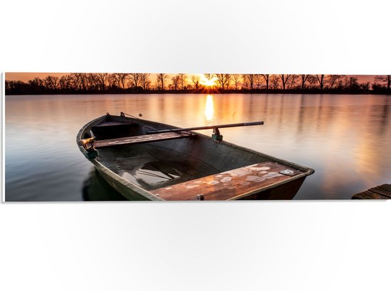 WallClassics - Panneau en mousse PVC – Bateau de pêche rouillé sur l' Water avec coucher de soleil – Photo 60 x 20 cm sur panneau en mousse PVC