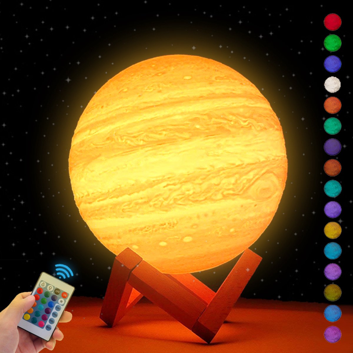 STARLYGHT Maanlamp 3D Tafellamp - 15cm Jupiter Lamp - Maan Lampje Babykamer  -... | bol.com