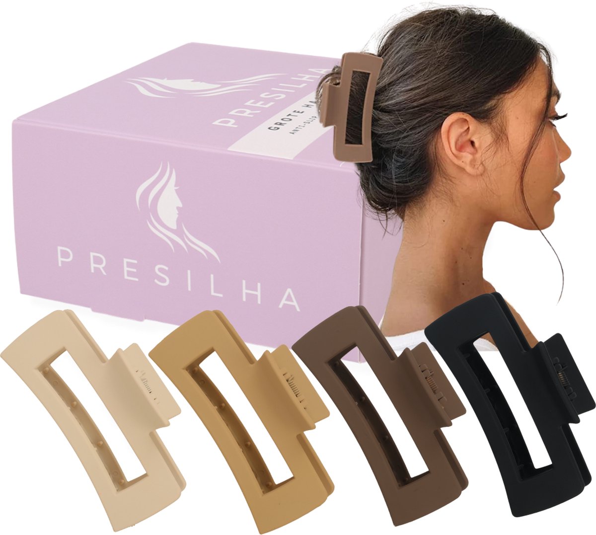 Presilha® Luxe Haarklemmen - Haarklem - Haarclip - Haarklauw - 4 Stuks - Blond - Karamel - Bruin - Zwart