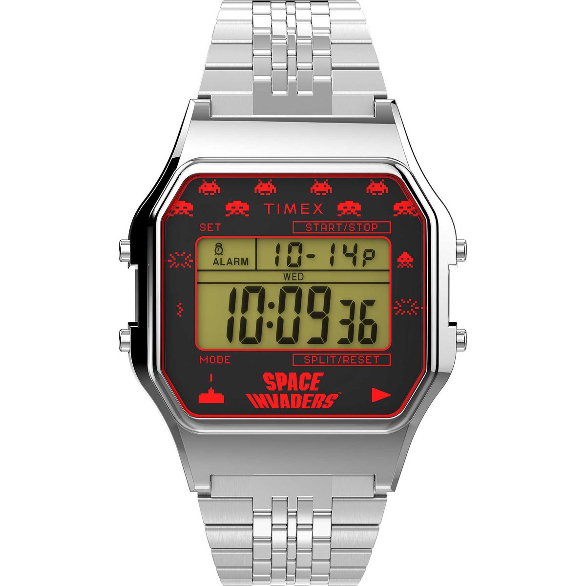 Timex T80 X Space Invaders TW2V30000 Horloge - Staal - Zilverkleurig - Ø 32 mm