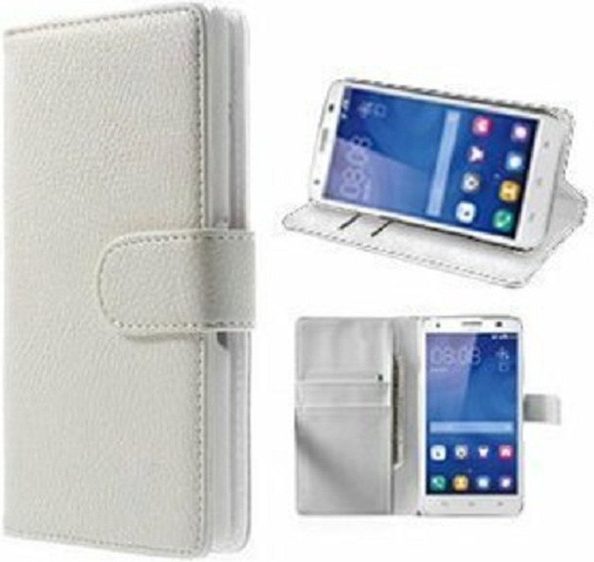 Huawei Y600 Hoesje Met Pasjeshouder Bookcase Wit