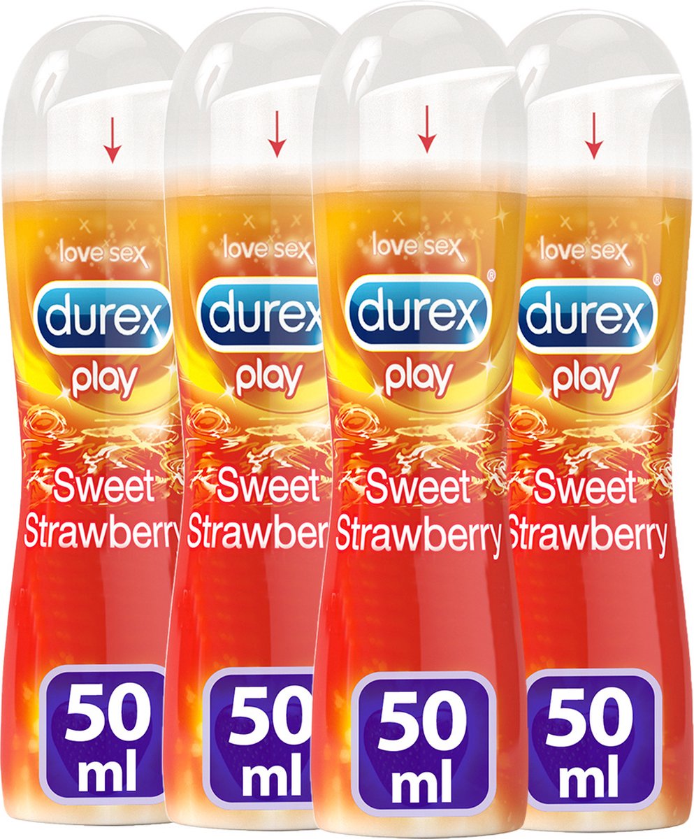 Durex Glijmiddel Play Sweet Strawberry – Aardbei - waterbasis - 4 x 50ML Voordeelverpakking
