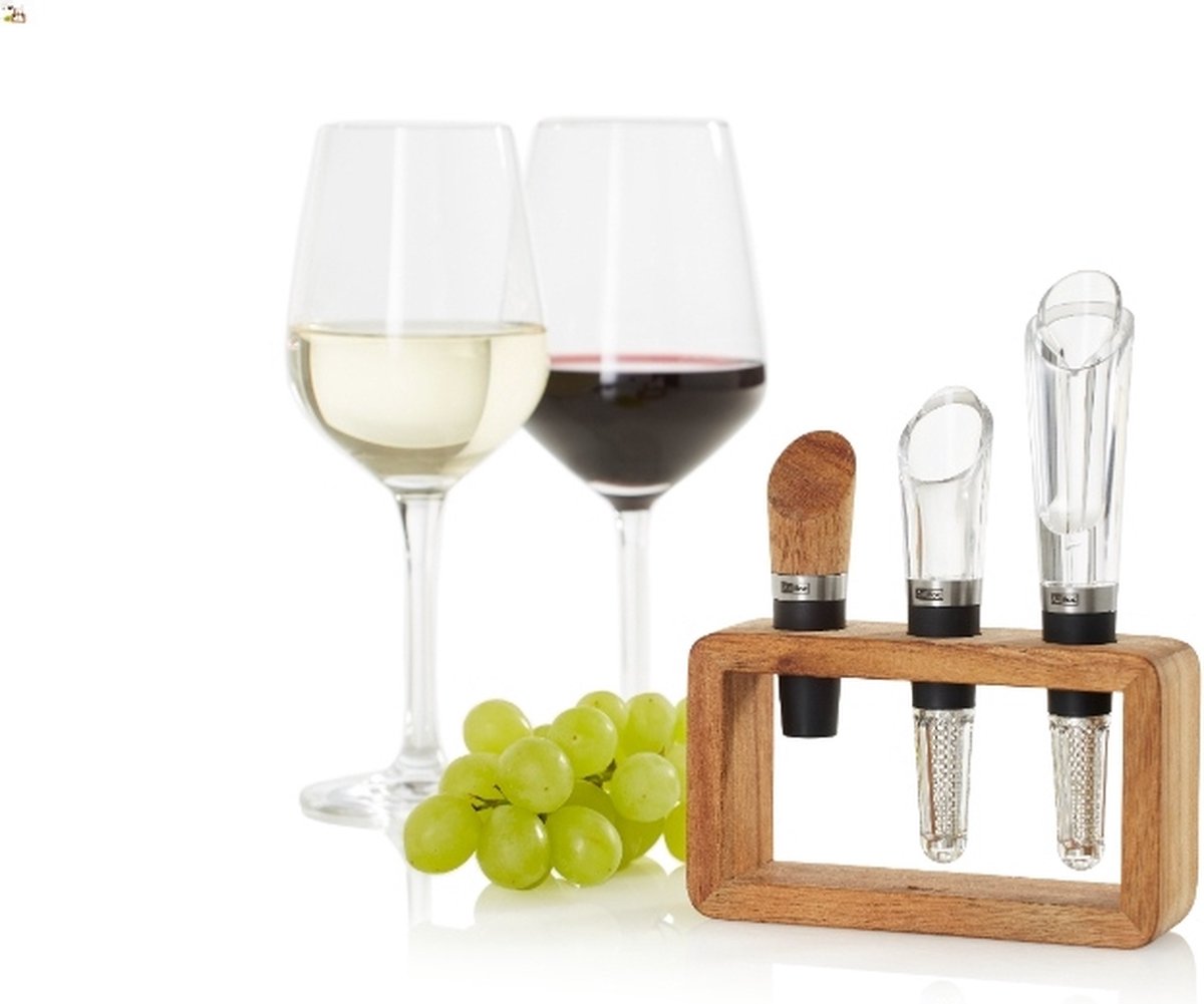 AdHoc VINE Wijnaccessoire Set – 3-in-1 – Beluchter, Filter Schenktuit & Wijnstop – Incl. Houder