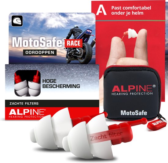 Alpine MotoSafe Race - Motor oordoppen - Oordopjes tegen windruis - 20dB - Hoge demping - Voorkomt gehoorschade tijdens het motorrijden - Herbruikbaar - Premium Gehoorbescherming - Rood - 1 paar - Alpine Hearing protection