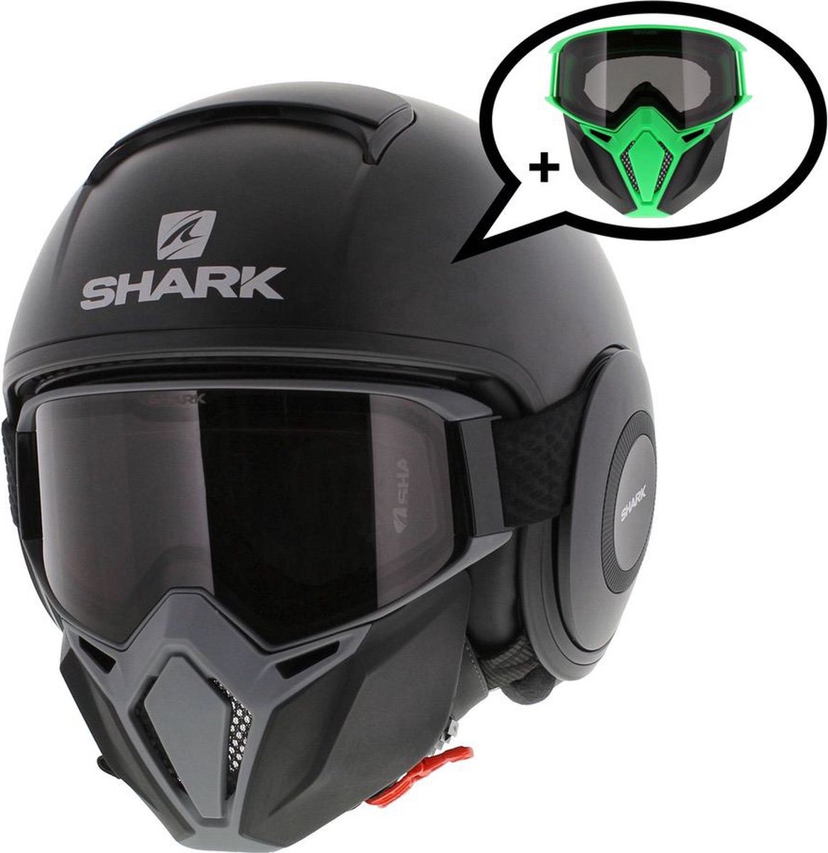 Shark Street Drak helm mat zwart antraciet L - Special Edition met gratis extra zwart groen mondstuk