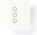 Witte smartwandschakelaar met drie cirkelvormige touchknoppen.