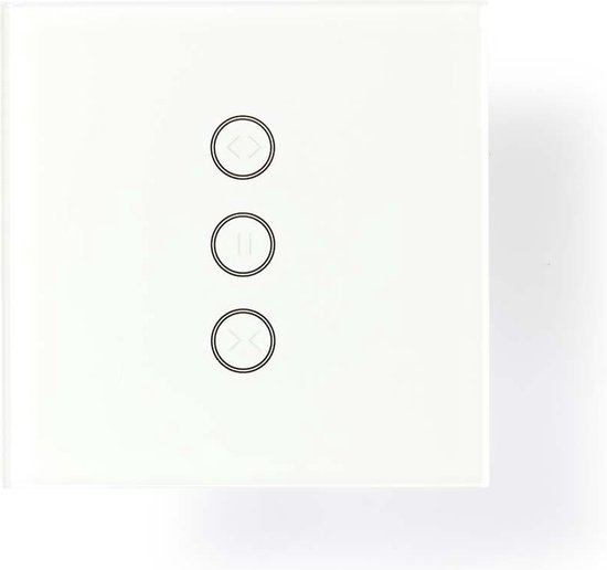 Witte smartwandschakelaar met drie cirkelvormige touchknoppen.