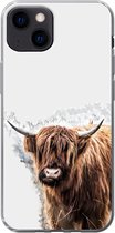 Geschikt voor iPhone 13 hoesje - Schotse hooglander - Verf - Grijs - Siliconen Telefoonhoesje