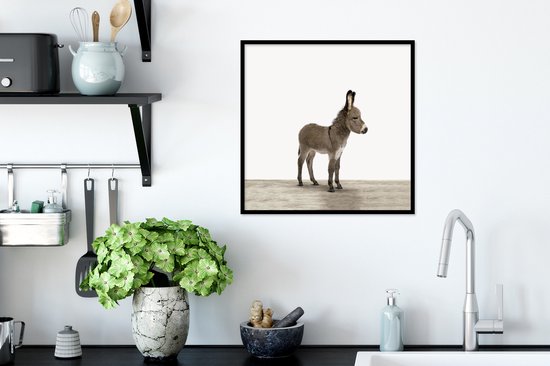 Fotolijst incl. Poster - Ezel - Dieren - Kinderen - Lief - Schattig - Meisjes - Jongens - 40x40 cm - Posterlijst