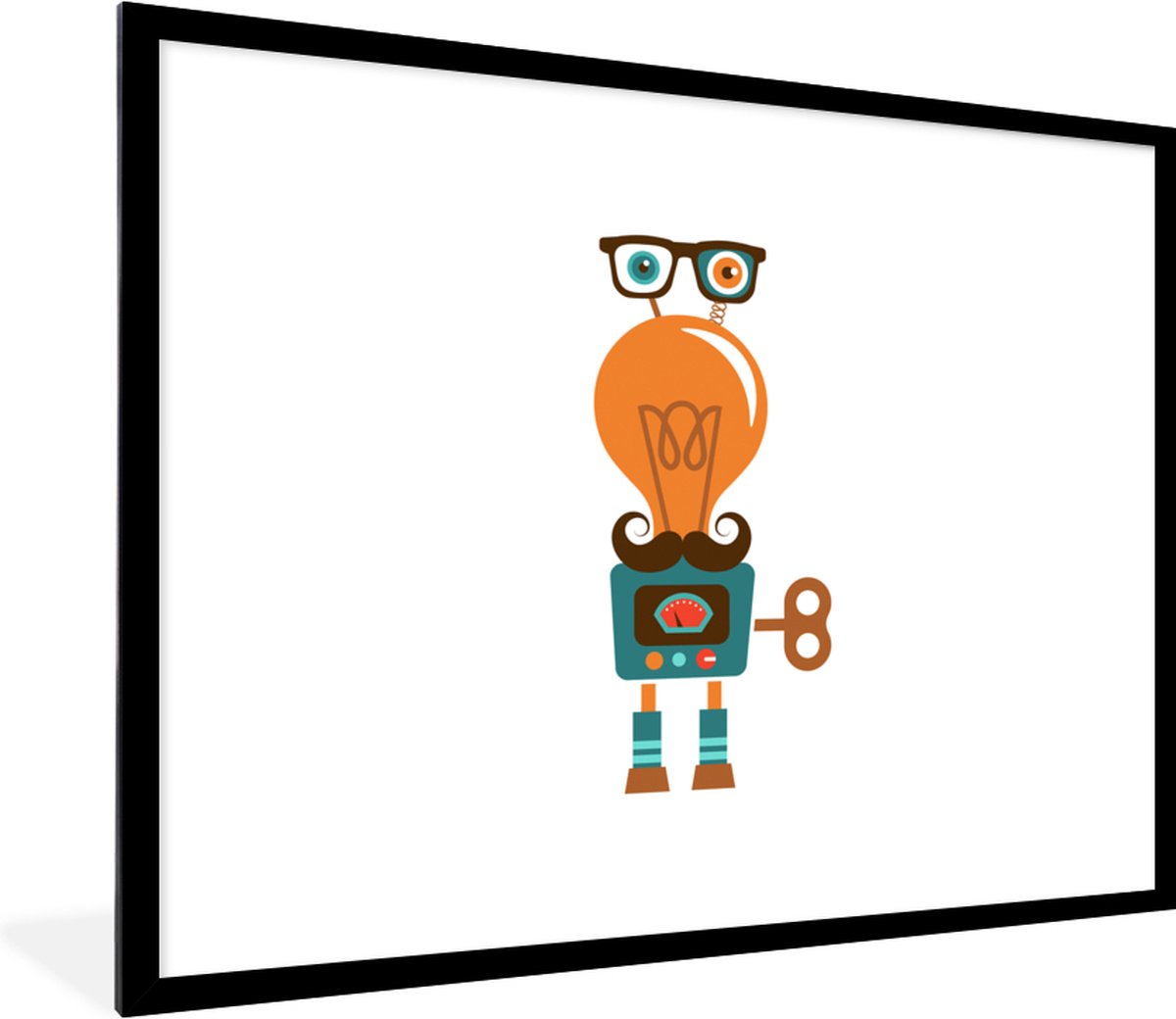 Poster in lijst - Fotolijst 80x60 cm - Posters - Robot - Bril - Gloeilamp - Snor - Kindere