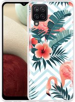 Hoesje Geschikt voor Samsung Galaxy A12 Flamingo Flowers
