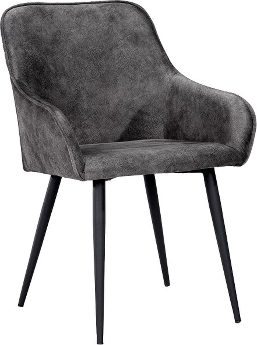 Soof & Tess Soph & Tess - Florence Eetkamerstoel - Antraciet - Set van 2 - Fluweel - Velvet - Industrieel - Met armleuning - Easy Clean Stoffen - Hoge Kwaliteit