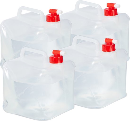 Relaxdays opvouwbare jerrycans - 4 stuks - 5 l - kraan - schroefdop - draagbaar - watertank camping - transparant-rood van Relaxdays — afbeelding 2