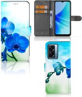 Telefoonhoesje OPPO A77 5G | A57 5G Wallet Book Case met foto Orchidee Blauw Valentijn Cadeautje Vrouw