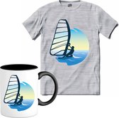 Windsurfer | Wind zeilen - Boot - Zeilboot - T-Shirt met mok - Unisex - Donker Grijs - Gemêleerd - Maat XL