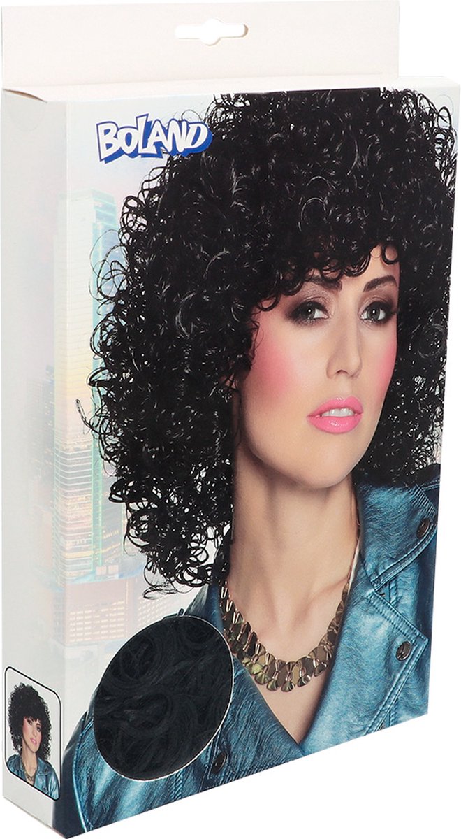 Boland - Pruik Club zwart Zwart - Krullen - Halflang - Vrouwen - - 80's & 90's - Disco — afbeelding 2