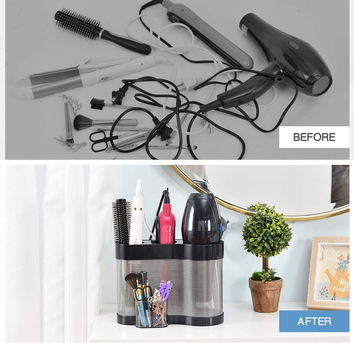 Haarstylingstation - Föhn Holding Mount | Haardroger Houder Wandmontage | Föhn Hanger| Badkamer Organisatie Muurbevestiging | Haargereedschap Organizer Voor Flat/Krultangen, Stijltangen