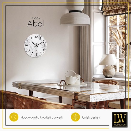 LW Collection horloge murale verre marbre marbre blanc 30cm - petite horloge - horloge murale silencieuse - horloge de cuisine silencieuse
