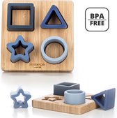 Free2Play by FreeON Houten vormenpuzzel met siliconen vormen - Babypuzzel - Vormenstoof - Blauw