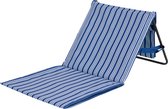 Campart Strandstoel en Strandligbed BE-0421 - Stretcher en Stoel Inklapbaar - Strandmat met verstelbare rugleuning - Met afneembaar hoofdkussen - Blauw Wit