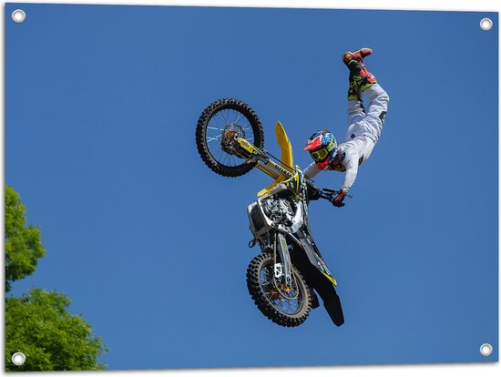 Foto: Wallclassics tuinposter freestyle motocross boven boom 80x60 cm foto op tuinposter wanddecoratie voor buiten en binnen 