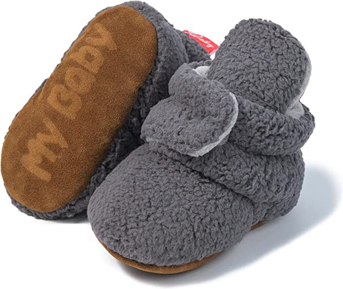 Babyslofjes - warme slofjes voor je baby - 6-12 maanden (12 cm) - schoenmaat 18-19 - donkergrijs